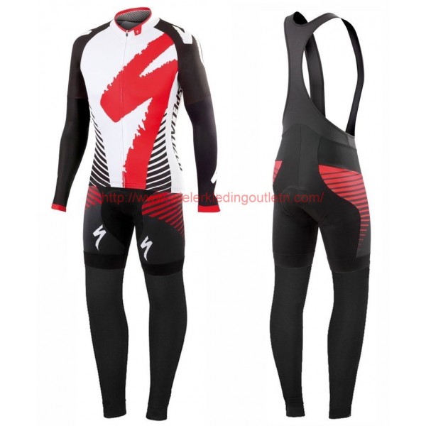 2016 Specialized Team LS wit-rood Set Wielerkleding Wielershirt lange mouw+Lange fietsbroeken Bib 213708