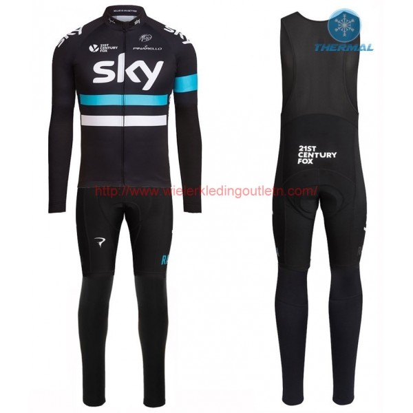 2016 Team Sky Pro zwart Winter Set Wielerkleding Wielershirt lange mouw+Lange fietsbroeken Bib 213604