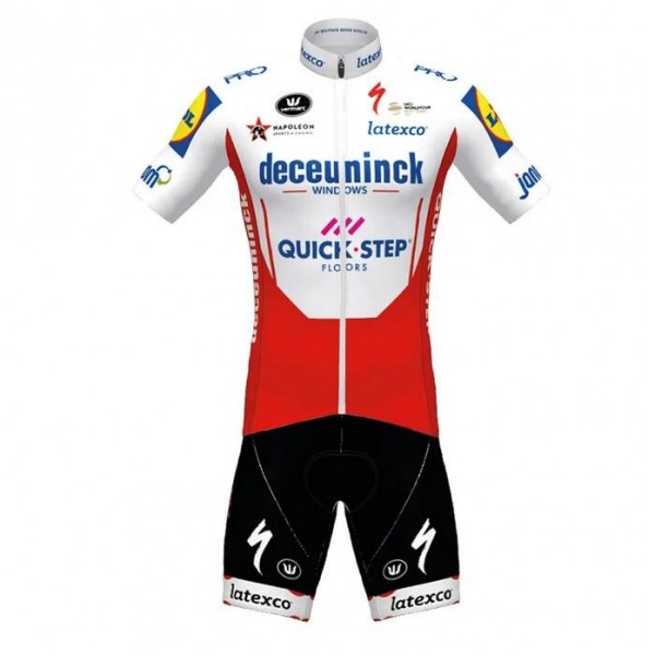 2020 DECEUNINCK QUICK-STEP TdF Fietskleding Wielershirt Korte Mouw+Korte Fietsbroeken Bib rouge Wit K5K9B