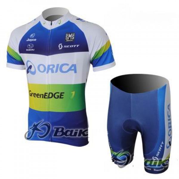 2013 Green Edge ORICA Fietsshirt Korte mouw+Korte fietsbroeken met zeem Kits blauw 4013