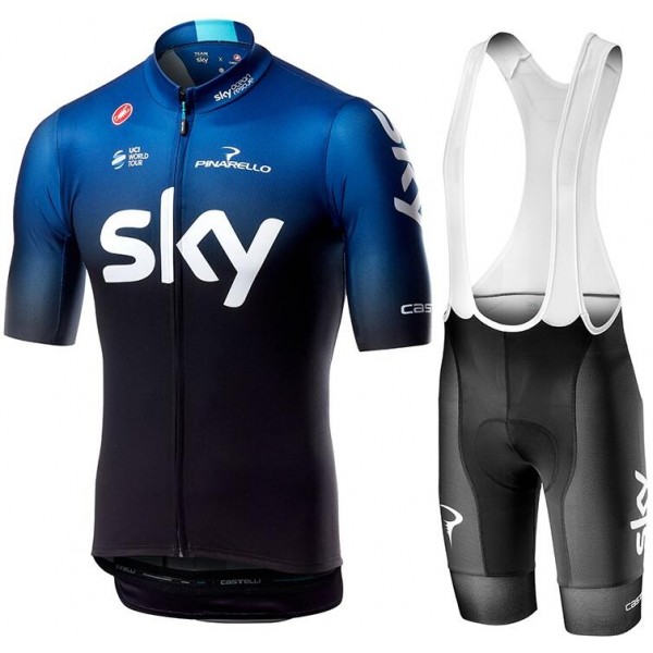 TEAM SKY 2019 Fietskleding Set Fietsshirt Korte Mouw+Korte fietsbroeken Bib 190224038