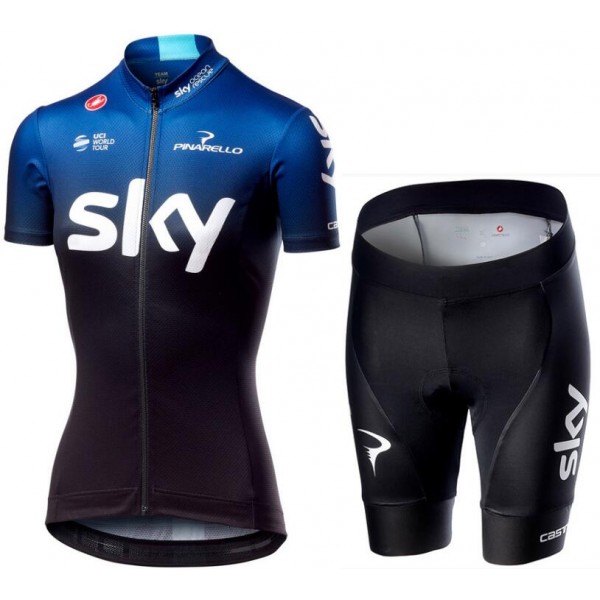 TEAM SKY 2019 Dames Fietskleding Set Fietsshirt Korte Mouw+Korte fietsbroeken 190224043