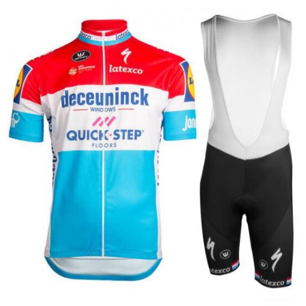 Deceuninck-Quick Step Luxembourgian Champion 2019 Fietskleding Set Fietsshirt Korte Mouw+Korte fietsbroeken Bib 19040775