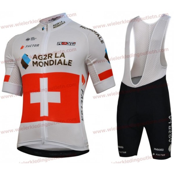 Team Ag2r La Mondiale 2018 Swiss Champion Fietskleding Set Wielershirt korte mouwen+Fiets Koersbroek 18A0011