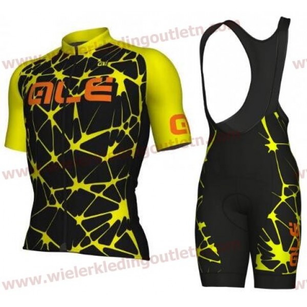 ALE SOLID Cracle Fluo yellow Wielerkleding Set Wielershirt korte mouwen+Fiets Koersbroek A2018986