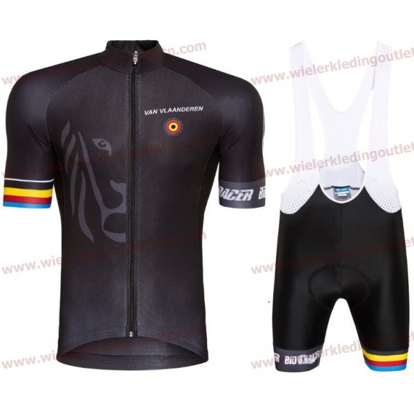 Bioracer Van Vlaanderen Zwart 2018 Fietskleding Set Wielershirt korte mouwen+Fiets Koersbroek 18A0016