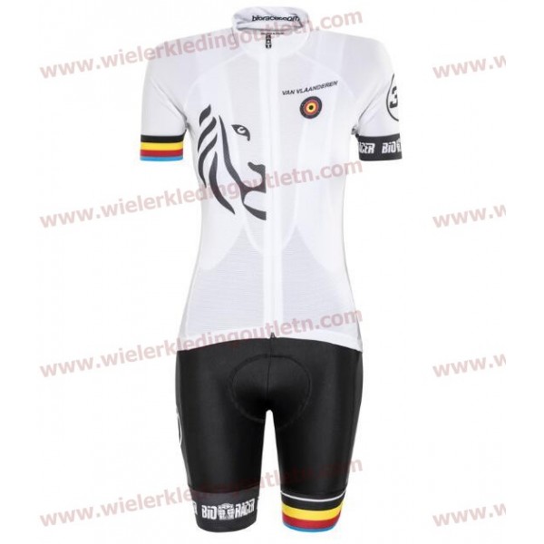 Bioracer Van Vlaanderen Dames Wit Zwart 2018 Fietskleding Set Wielershirt korte mouwen+Fiets Koersbroek 18A0017