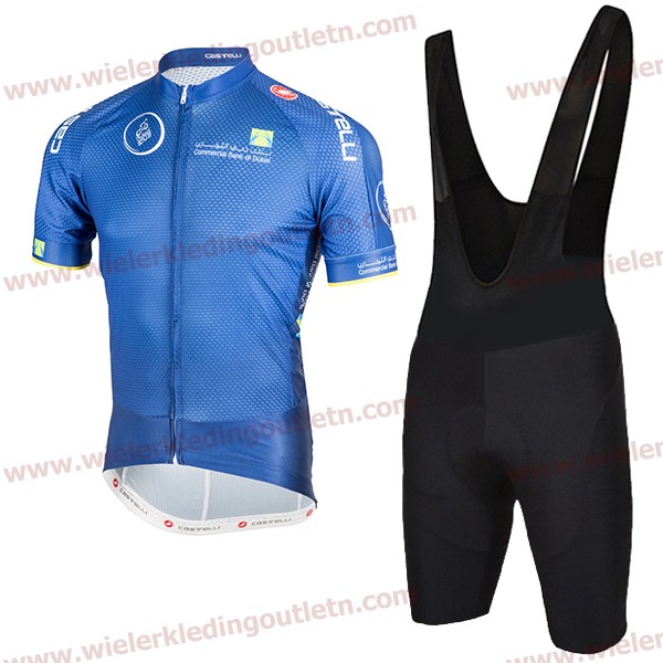 2018 Dubai Tour blauw Wielerkleding Set Wielershirt Korte Mouw+Fiets Koersbroek A2019377