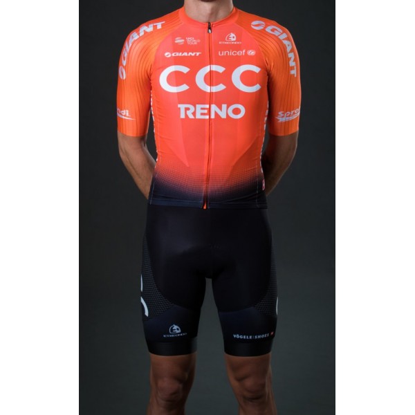 CCC Team Reno Orange 2019 Fietskleding Set Fietsshirt Korte Mouw+Korte fietsbroeken Bib 190224105