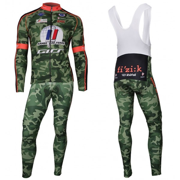 2018 Armee De Terre Camouflage Fietskleding Fietsshirt lange mouw+Lange fietsbroeken Bib Wx8ut