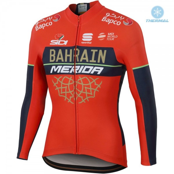 2018 Profteam Merida Bahrain rood Fietsshirt lange mouw Winter TXyE4