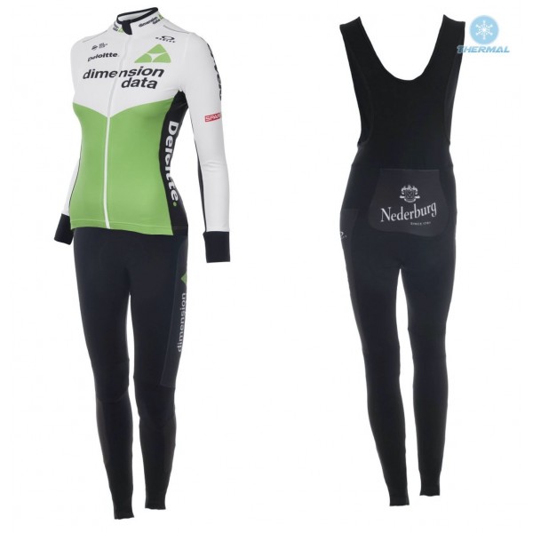 2018 Dimension Data Dames winterset Wielerkleding Set Wielershirts lange mouw+fietsbroek lang met zeem kc7A7