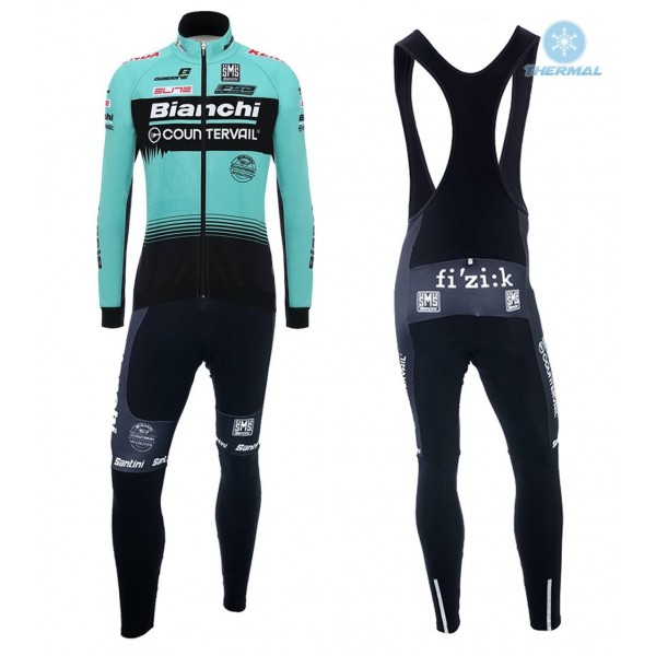 2018 Profteam Bianchi Countervail winterset Wielerkleding Set Wielershirts lange mouw+fietsbroek lang met zeem xx9GA