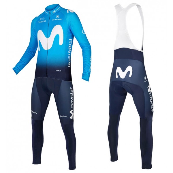 2018 Movistar Profteam blauw Fietskleding Fietsshirt lange mouw+Lange fietsbroeken Bib Jpwh3