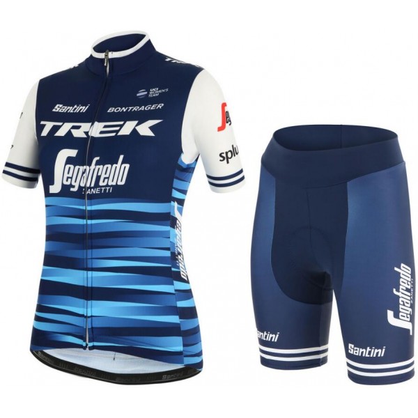 Trek Segafredo 2019 Dames blauw Fietskleding Set Fietsshirt korte mouw+Korte fietsbroeken 5Ivb4
