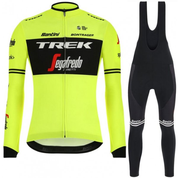 Trek Segafredo 2019 training Fluo geel Fietskleding Set Fietsshirt lange mouw+Lange Fietsbroeken Bib A7ljd