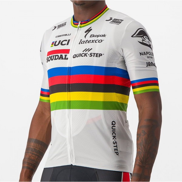 Soudal Quick-Step Wereldkampioen Rainbow Jersey 2023 Competizione wielertrui met korte mouwen professionele wielerploeg